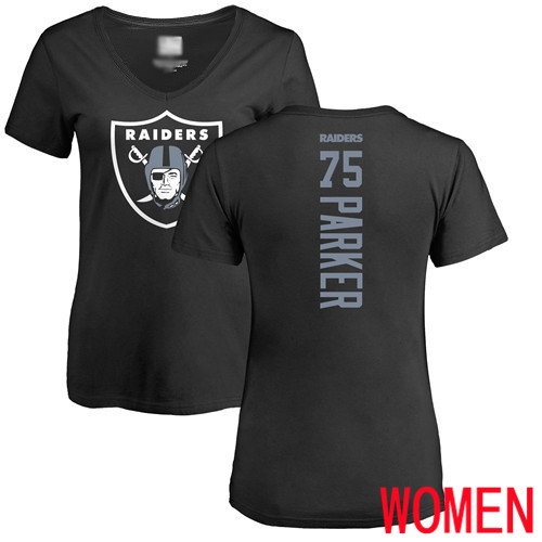 Oakland Raiders Black Women Brandon Parker Backer NFL Football #75 T Shirt